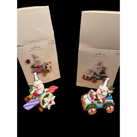 Hallmark Keepsake Santa’s Sweet Ride 2008 & 2007 Ornaments Airplane & Car W Box - Picture 5 of 9
